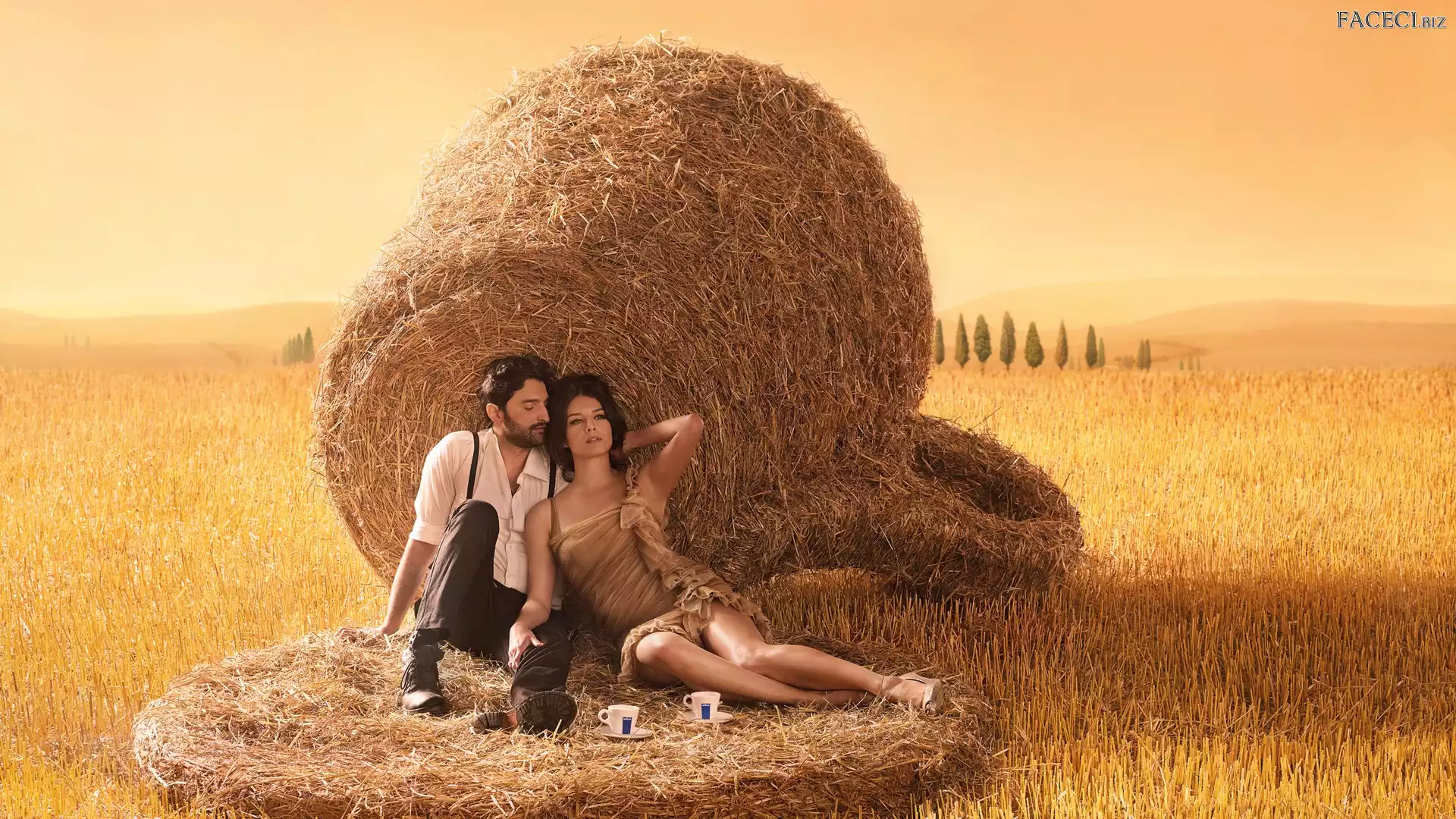 Pole, Mężczyzna, Przytuleni, Para, Kobieta